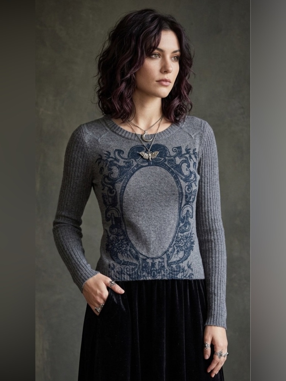 Nine Lives Gray Mohair Baroque Cable Knit Sweater Size Medium